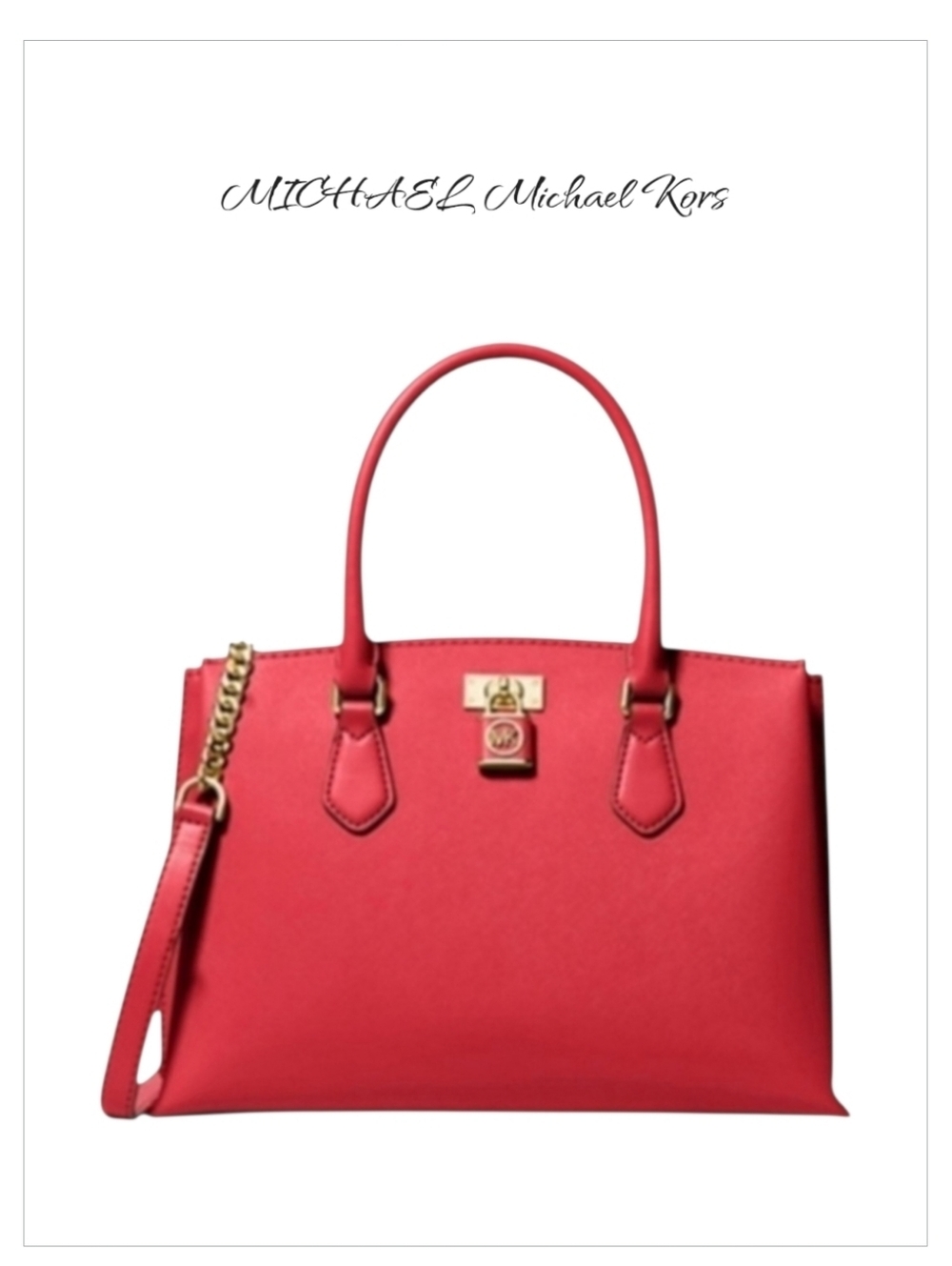 NWT Michael Kors Ruby Medium Saffiano Leather Satchel Crossbody Red